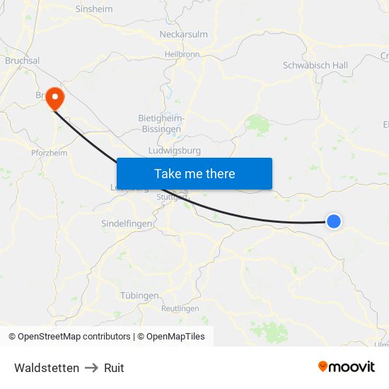 Waldstetten to Ruit map