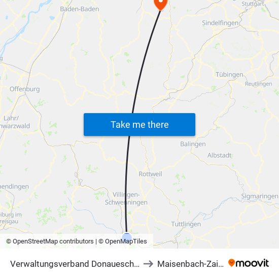 Verwaltungsverband Donaueschingen to Maisenbach-Zainen map