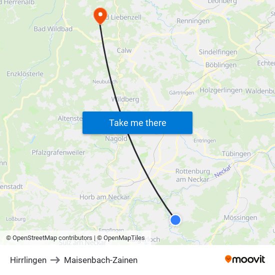 Hirrlingen to Maisenbach-Zainen map