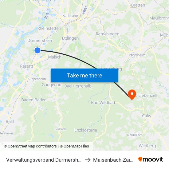 Verwaltungsverband Durmersheim to Maisenbach-Zainen map