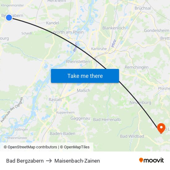 Bad Bergzabern to Maisenbach-Zainen map