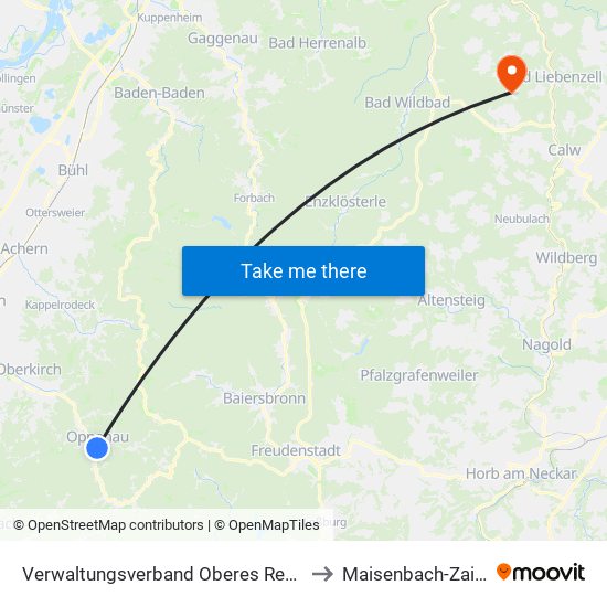 Verwaltungsverband Oberes Renchtal to Maisenbach-Zainen map