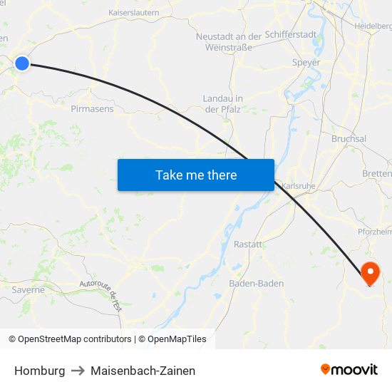 Homburg to Maisenbach-Zainen map