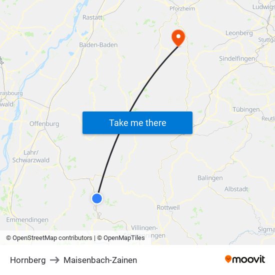 Hornberg to Maisenbach-Zainen map