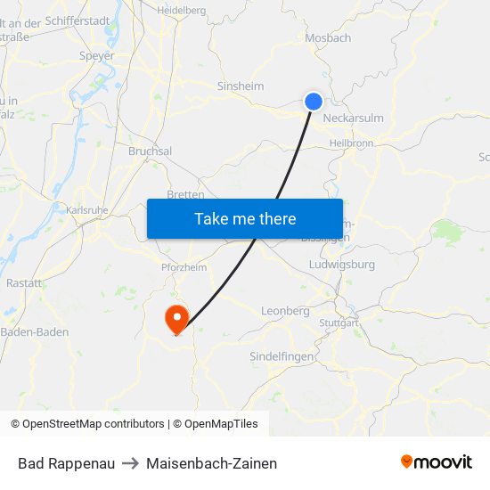 Bad Rappenau to Maisenbach-Zainen map