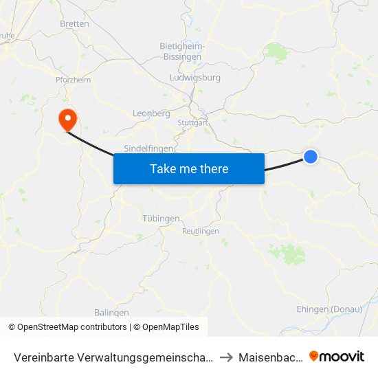 Vereinbarte Verwaltungsgemeinschaft Der Stadt Göppingen to Maisenbach-Zainen map