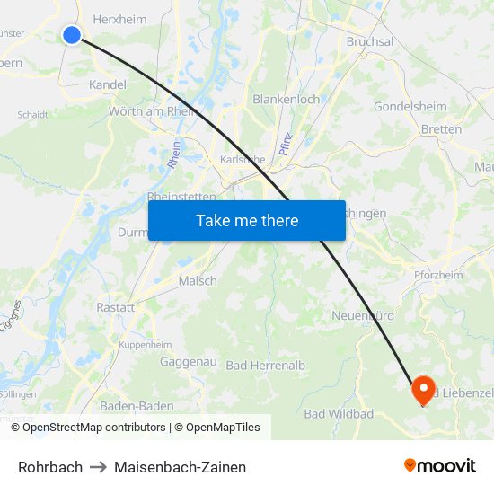 Rohrbach to Maisenbach-Zainen map
