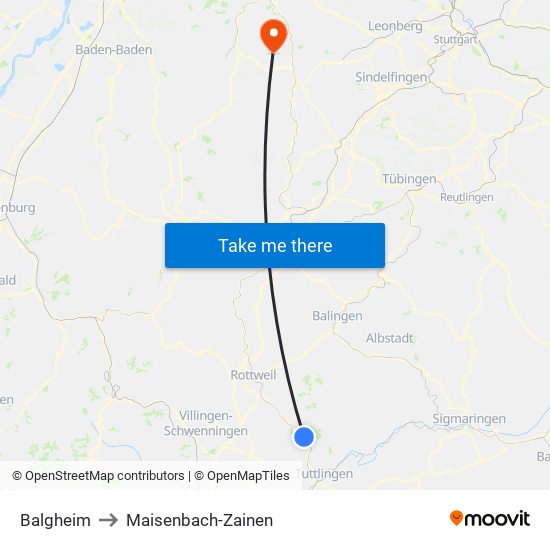Balgheim to Maisenbach-Zainen map
