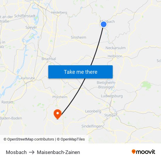 Mosbach to Maisenbach-Zainen map