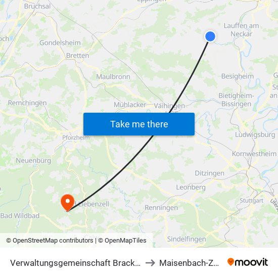 Verwaltungsgemeinschaft Brackenheim to Maisenbach-Zainen map