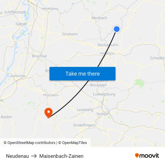 Neudenau to Maisenbach-Zainen map