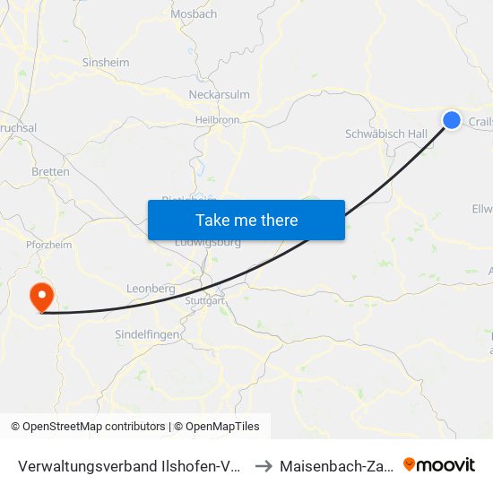 Verwaltungsverband Ilshofen-Vellberg to Maisenbach-Zainen map