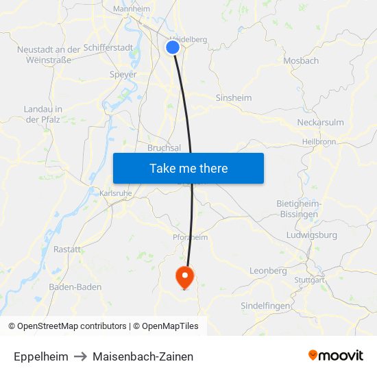 Eppelheim to Maisenbach-Zainen map