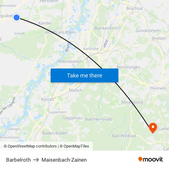 Barbelroth to Maisenbach-Zainen map