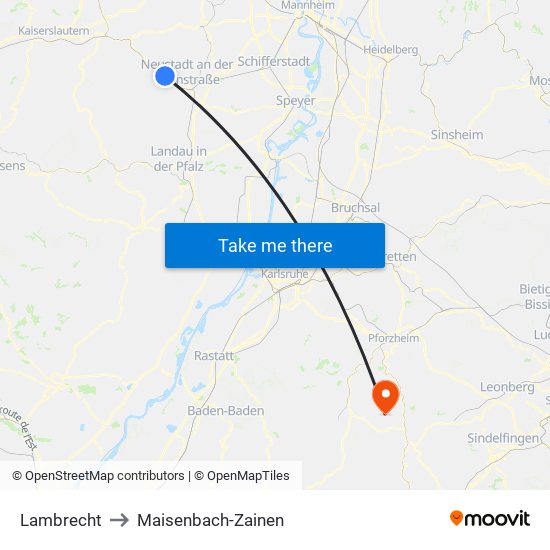 Lambrecht to Maisenbach-Zainen map