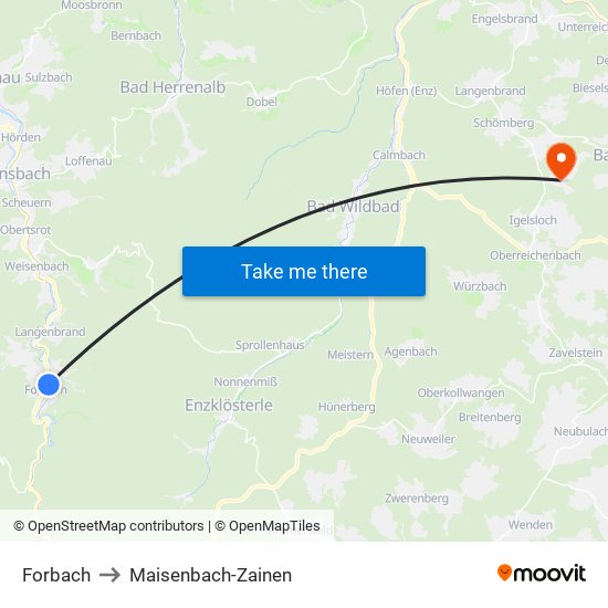 Forbach to Maisenbach-Zainen map