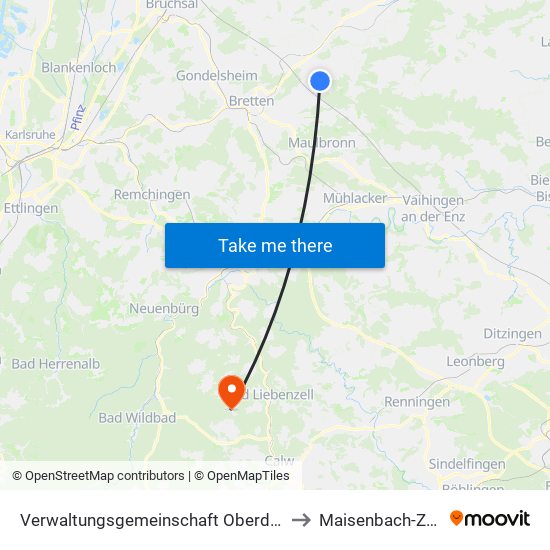 Verwaltungsgemeinschaft Oberderdingen to Maisenbach-Zainen map