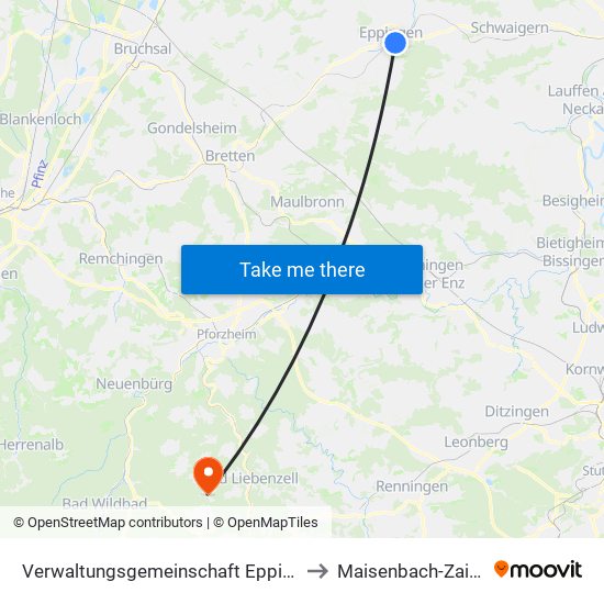 Verwaltungsgemeinschaft Eppingen to Maisenbach-Zainen map