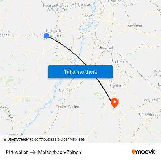 Birkweiler to Maisenbach-Zainen map