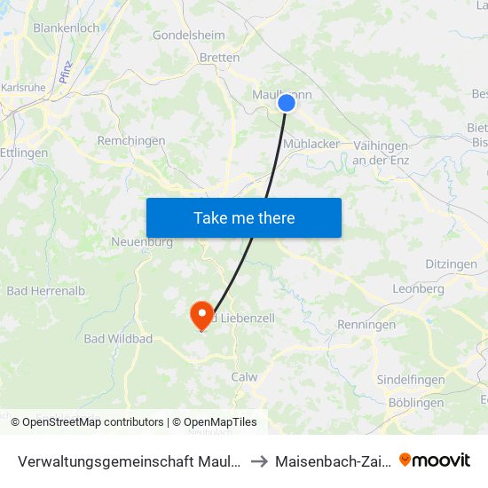 Verwaltungsgemeinschaft Maulbronn to Maisenbach-Zainen map