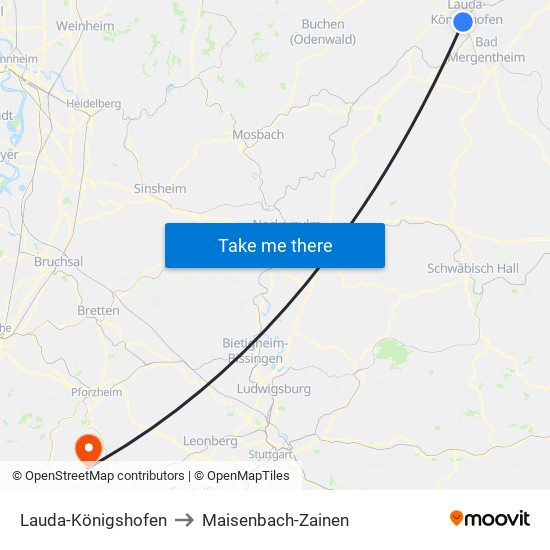 Lauda-Königshofen to Maisenbach-Zainen map