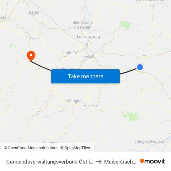 Gemeindeverwaltungsverband Östlicher Schurwald to Maisenbach-Zainen map