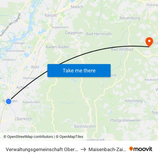 Verwaltungsgemeinschaft Oberkirch to Maisenbach-Zainen map