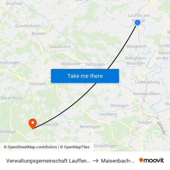 Verwaltungsgemeinschaft Lauffen am Neckar to Maisenbach-Zainen map