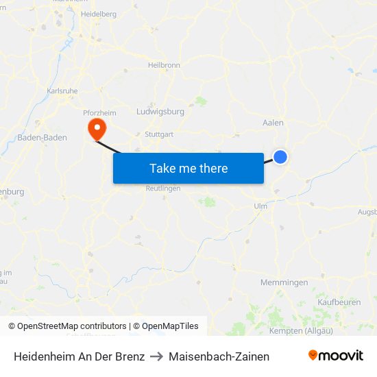 Heidenheim An Der Brenz to Maisenbach-Zainen map