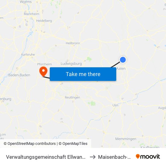 Verwaltungsgemeinschaft Ellwangen (Jagst) to Maisenbach-Zainen map