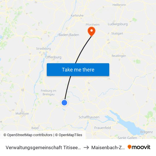 Verwaltungsgemeinschaft Titisee-Neustadt to Maisenbach-Zainen map