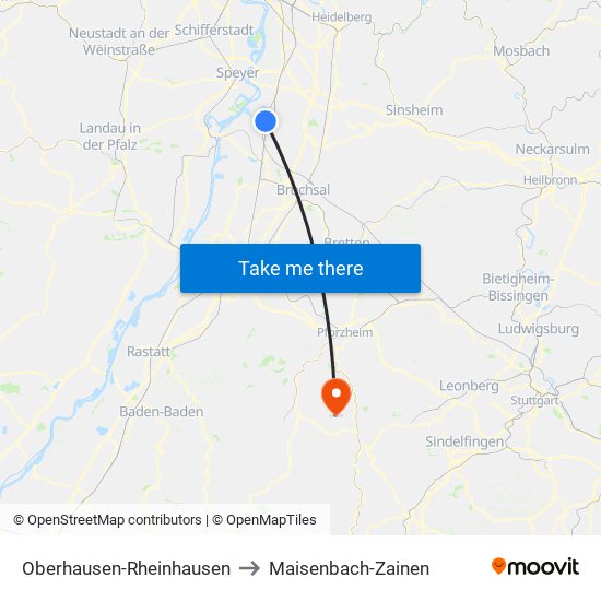 Oberhausen-Rheinhausen to Maisenbach-Zainen map