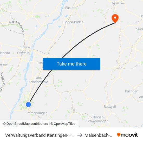 Verwaltungsverband Kenzingen-Herbolzheim to Maisenbach-Zainen map