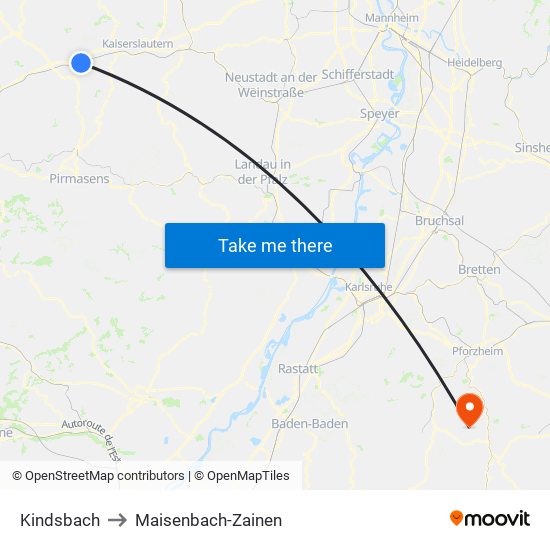 Kindsbach to Maisenbach-Zainen map