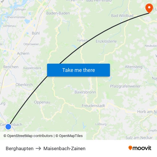Berghaupten to Maisenbach-Zainen map