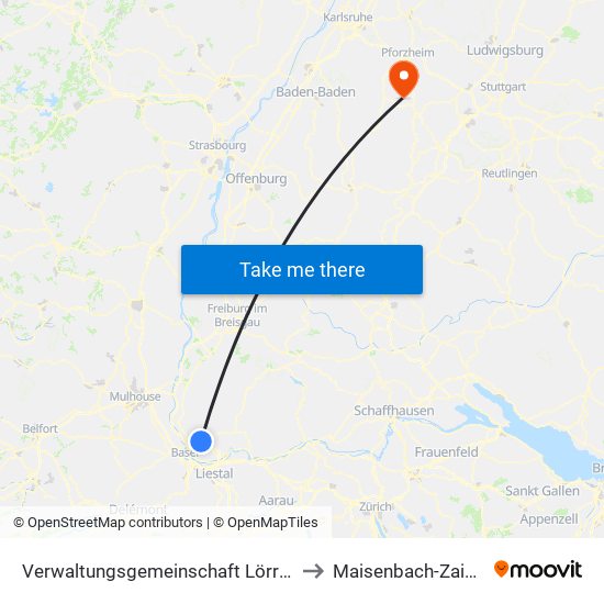 Verwaltungsgemeinschaft Lörrach to Maisenbach-Zainen map