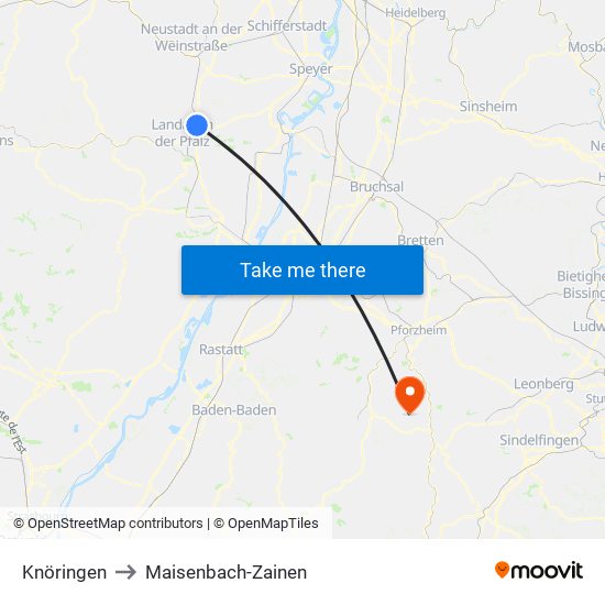 Knöringen to Maisenbach-Zainen map