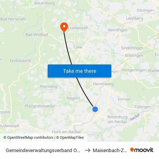 Gemeindeverwaltungsverband Oberes Gäu to Maisenbach-Zainen map