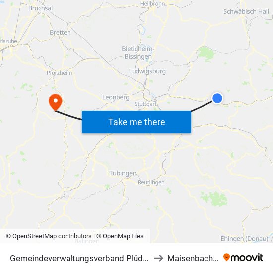 Gemeindeverwaltungsverband Plüderhausen-Urbach to Maisenbach-Zainen map