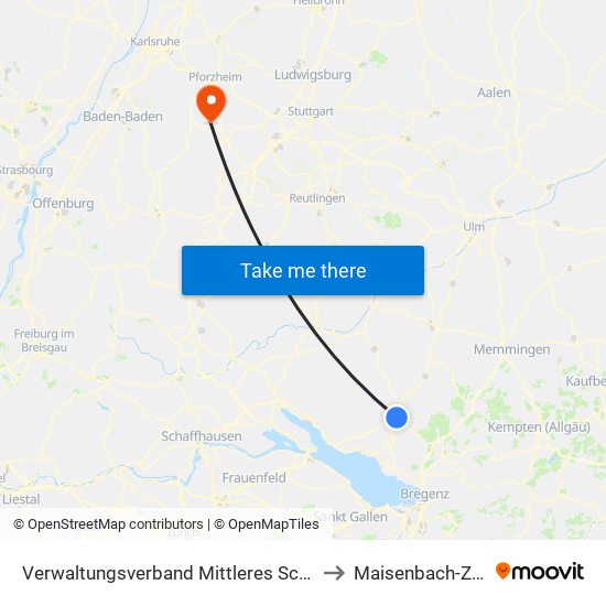 Verwaltungsverband Mittleres Schussental to Maisenbach-Zainen map