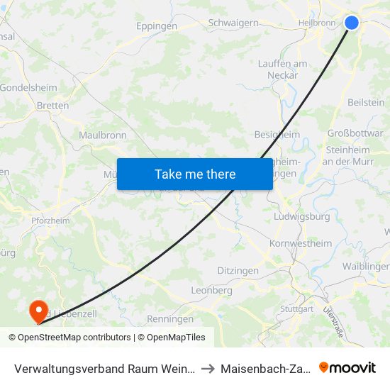 Verwaltungsverband Raum Weinsberg to Maisenbach-Zainen map