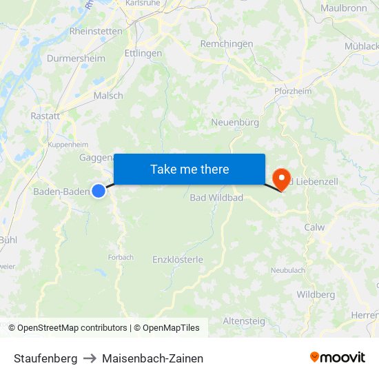 Staufenberg to Maisenbach-Zainen map