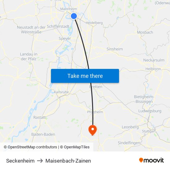 Seckenheim to Maisenbach-Zainen map