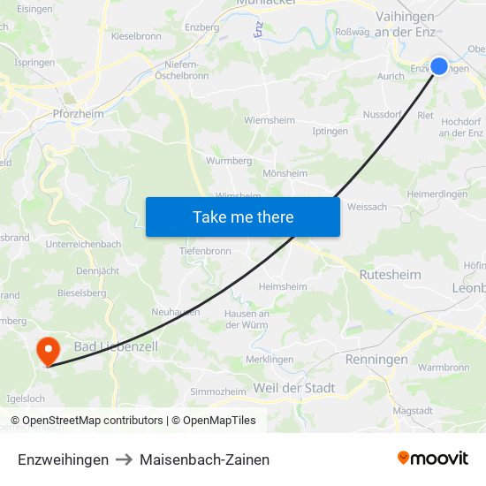 Enzweihingen to Maisenbach-Zainen map