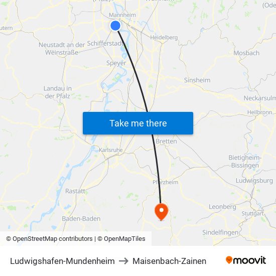 Ludwigshafen-Mundenheim to Maisenbach-Zainen map