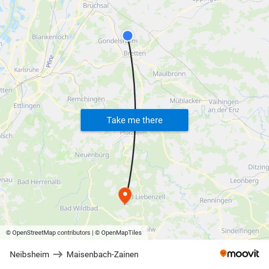 Neibsheim to Maisenbach-Zainen map