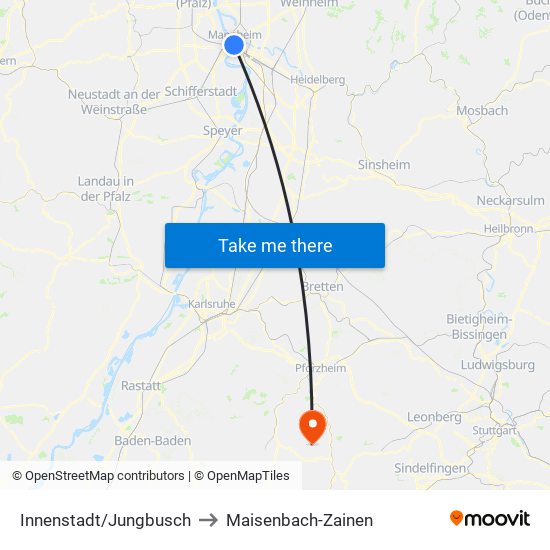 Innenstadt/Jungbusch to Maisenbach-Zainen map