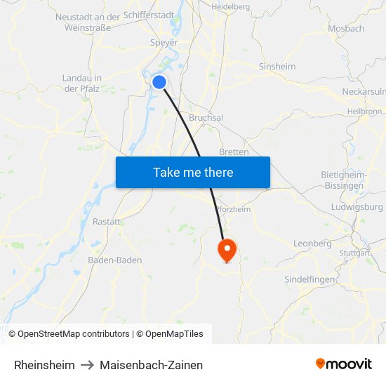 Rheinsheim to Maisenbach-Zainen map