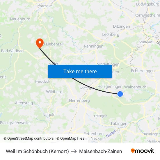 Weil Im Schönbuch (Kernort) to Maisenbach-Zainen map