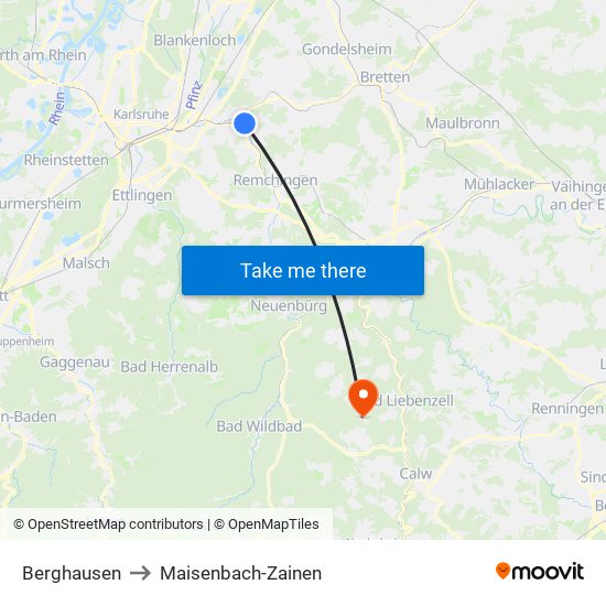 Berghausen to Maisenbach-Zainen map